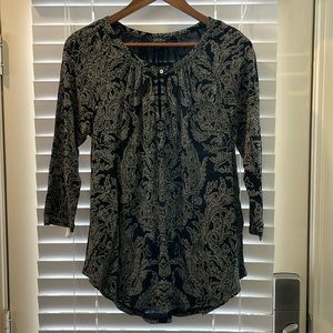 Lucky Brand Women's Black Paisley Print Hi-Lo Top - Size M